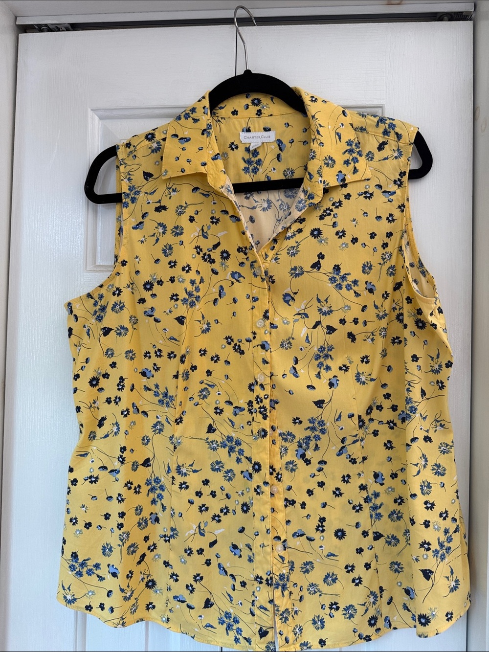 Charter Club Yellow Floral Sleeveless Button-Front Shirt
